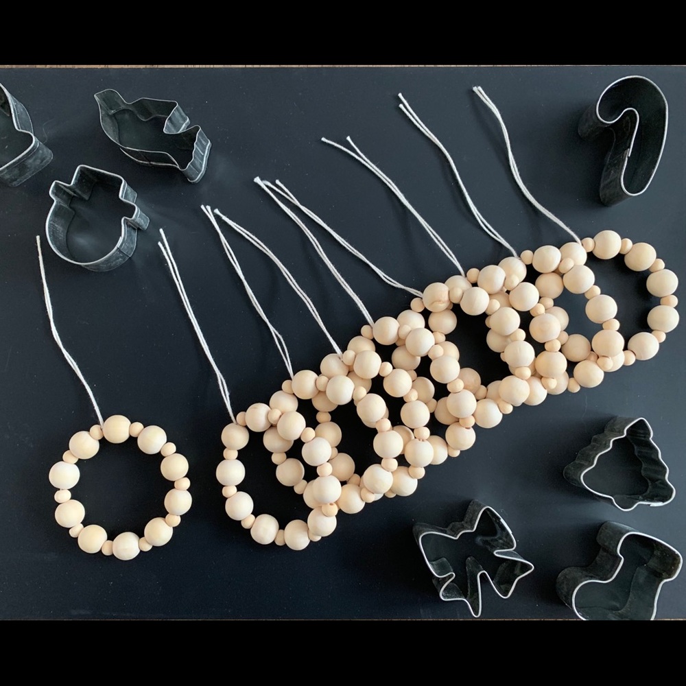 Handmade Wood Bead Ornaments Set of 10